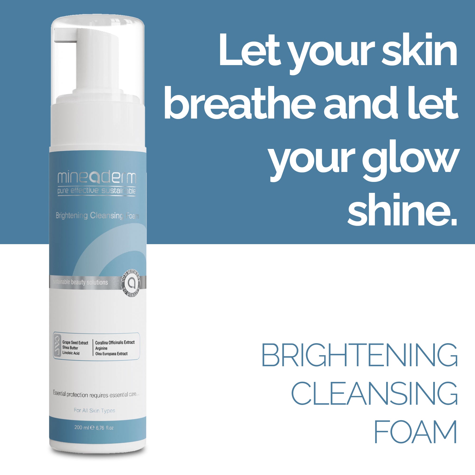 Brightening Cleansing Foam – Gentle Face Wash with Grape Seed & Olive Leaf Extract | SLS-Free Daily Cleanser for Dull & Sensitive Skin