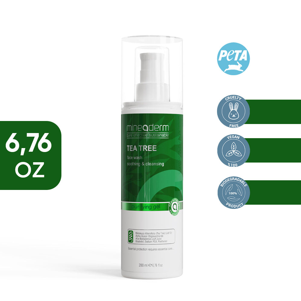 Tea Tree Face  Wash – Gentle Cleanser with Aloe Vera, Bisabolol & Panthenol – Non-Drying Formula for Oily and Acne-Prone Skin – Refreshing Daily Wash – 200 ml