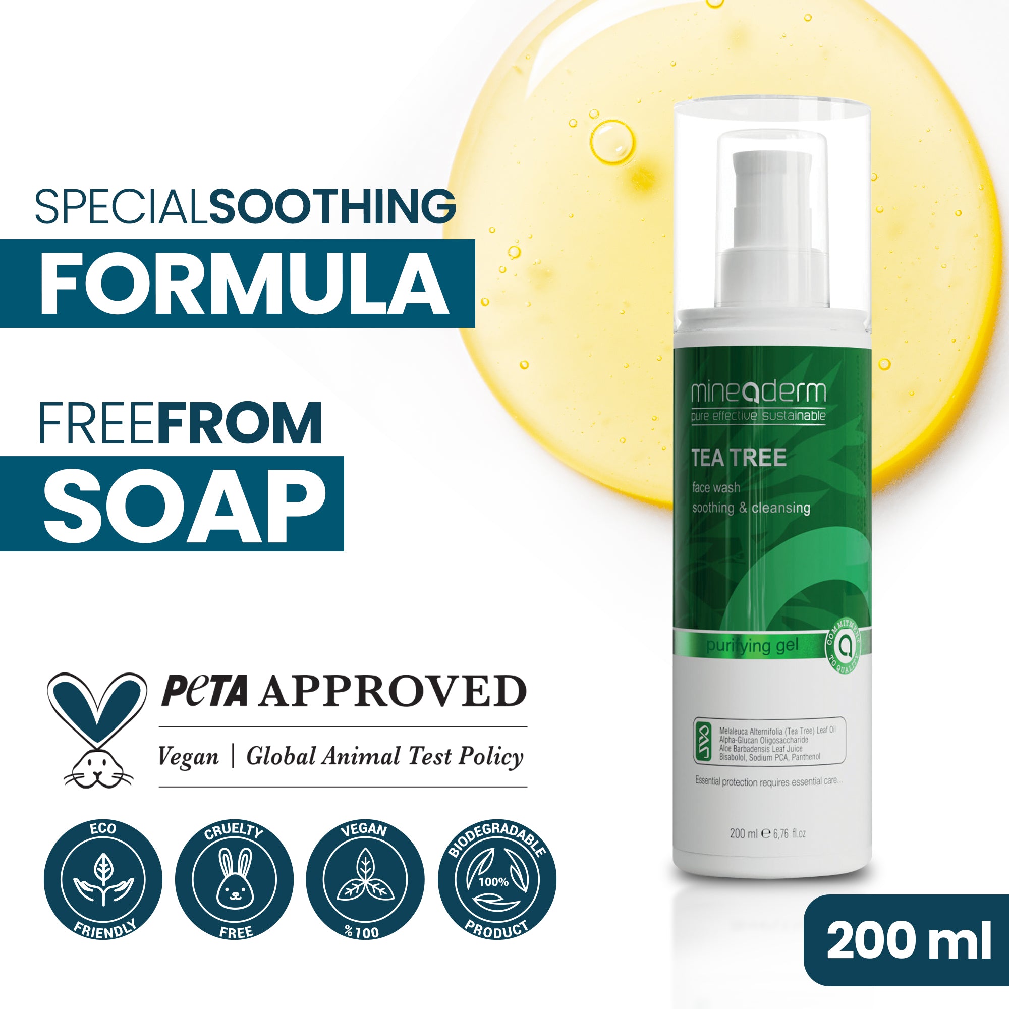 Tea Tree Face  Wash – Gentle Cleanser with Aloe Vera, Bisabolol & Panthenol – Non-Drying Formula for Oily and Acne-Prone Skin – Refreshing Daily Wash – 200 ml