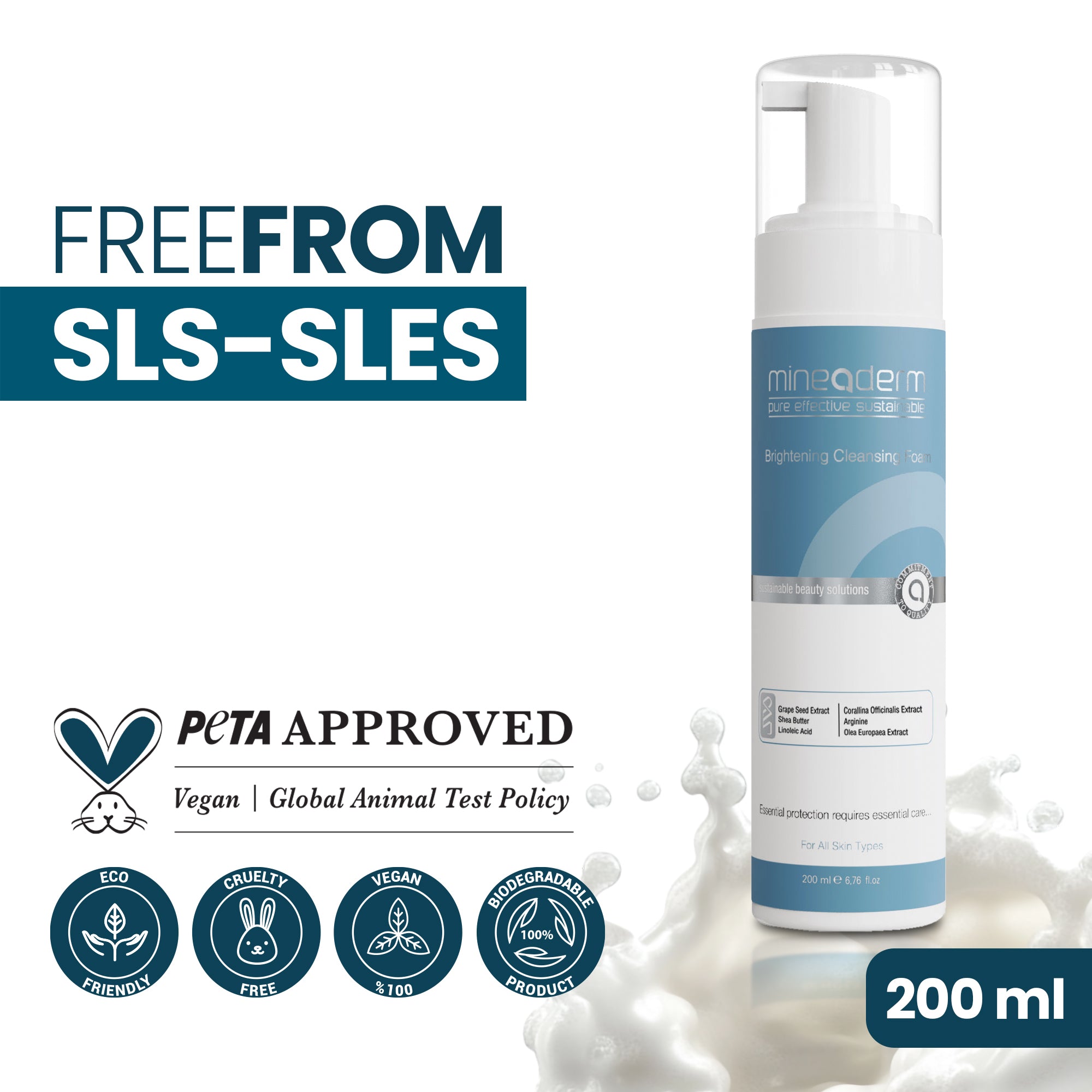 Brightening Cleansing Foam – Gentle Face Wash with Grape Seed & Olive Leaf Extract | SLS-Free Daily Cleanser for Dull & Sensitive Skin